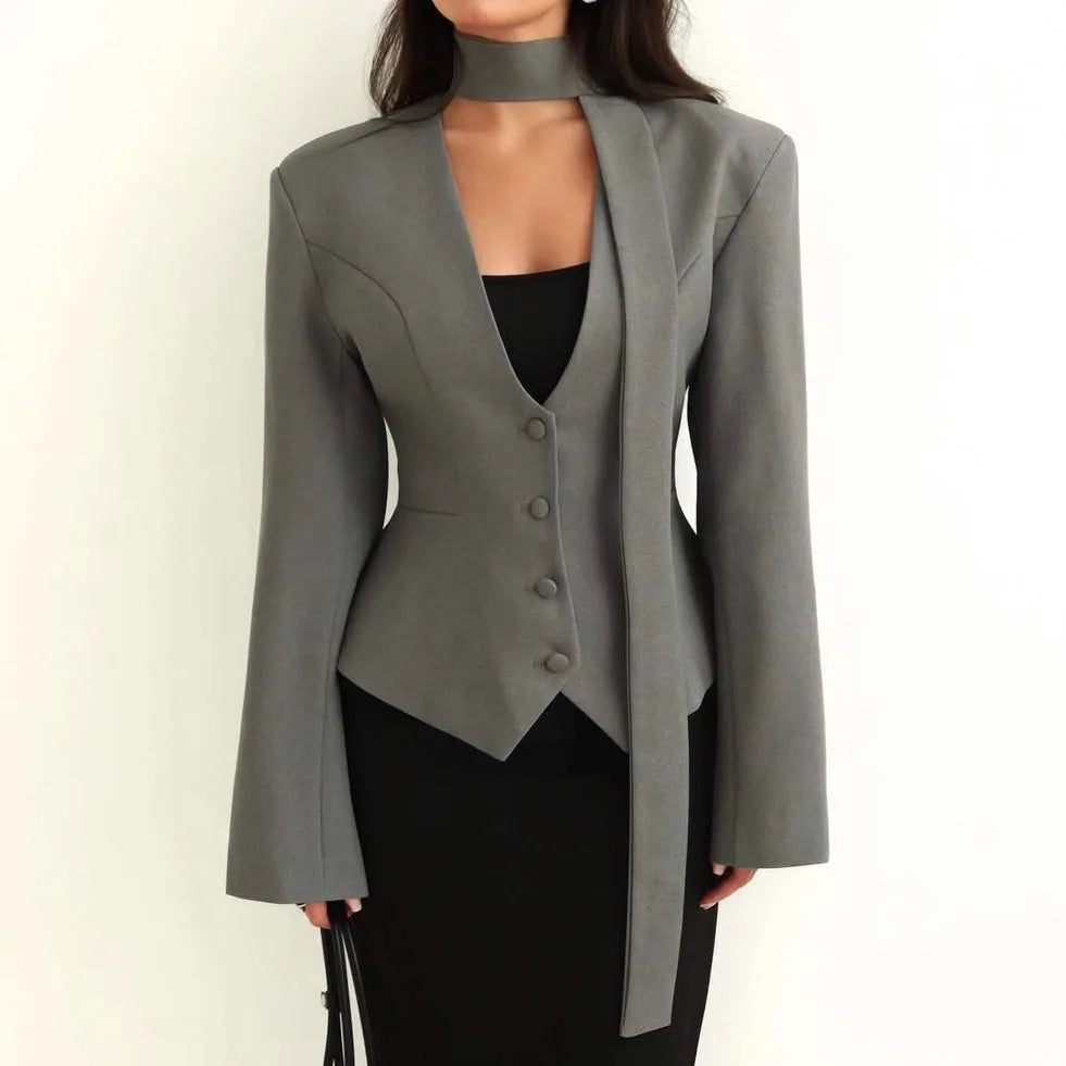 ‘s Fitted Blazer With Scarf Tie