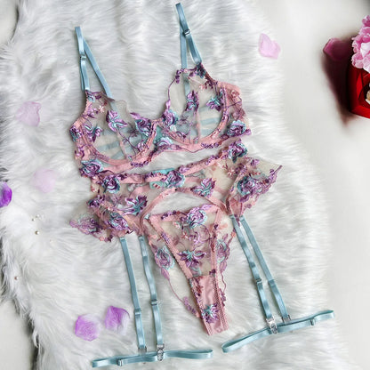 Embroidered Patchwork Lingerie Set