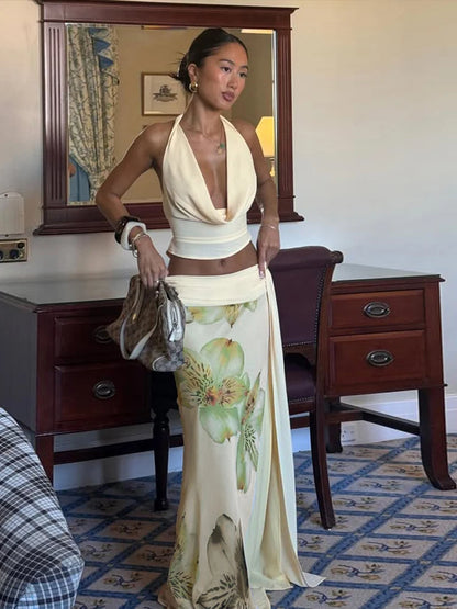 3-Piece Halter Top and Mesh Skirt Set