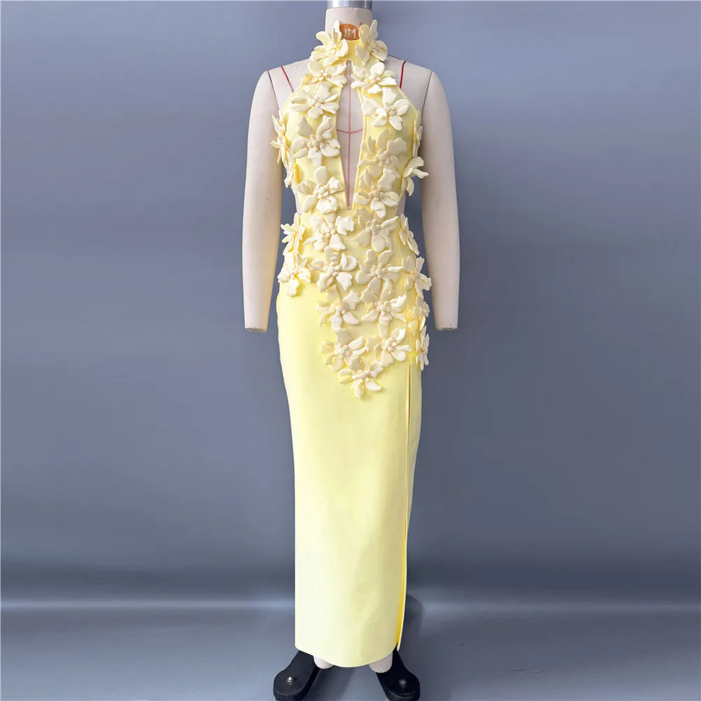 Patchwork Bandage Dress Appliques Halter Clothes