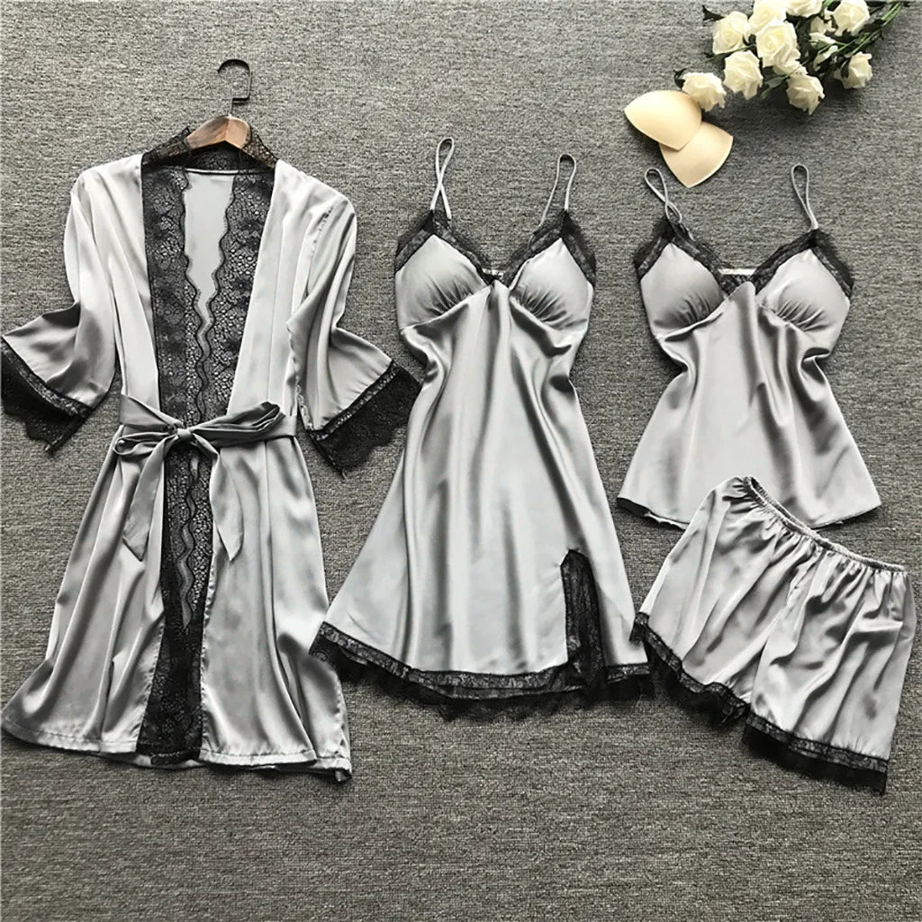 Silk Robe and Lace Nightdress Set