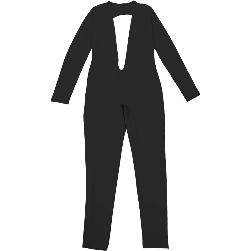 Weird Puss Backless Sexy Jumpsuit Women Basic Classics Deep V Neck Full Sleeve Backless Trend Midnight Clubwear Workout Overalls