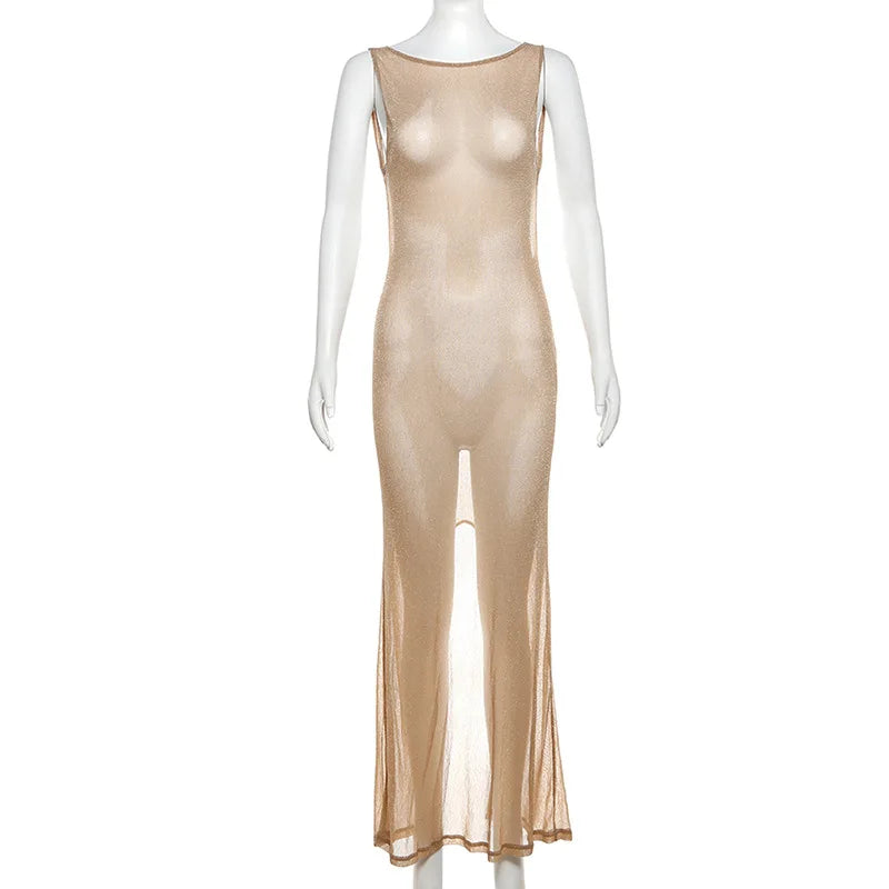 Open Back Side Split Bodycon Maxi Dress