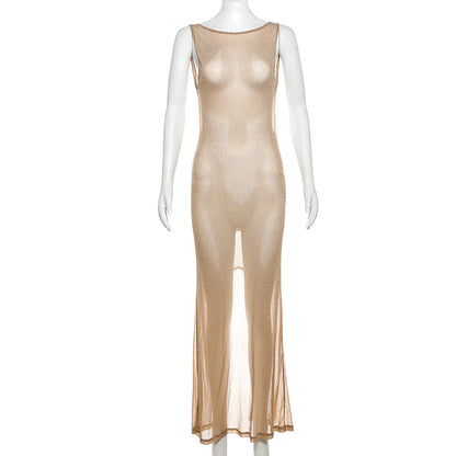 Open Back Side Split Bodycon Maxi Dress