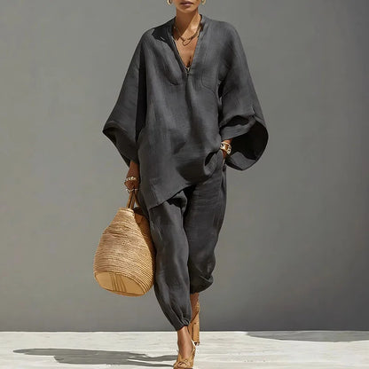 V-Neck Batwing Top & Casual Pants Set