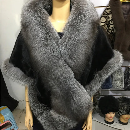 Natural Mink Fur Cape with Real