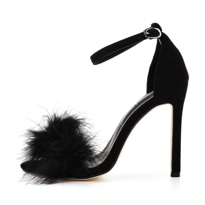 Crystal Queen Sandals Fluffy Peep Toe