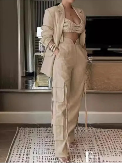 Sets Lapel Long Sleeve Blazer Jacket