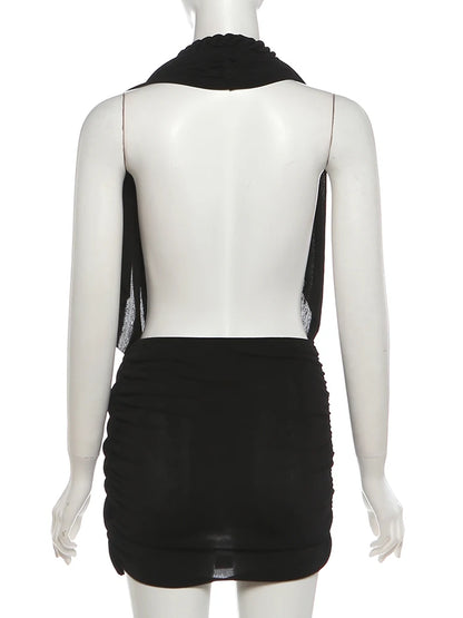 Nibber Backless Dress Twist Bandage Halter