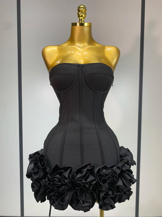 Floral Strapless Bandage Mini Dress