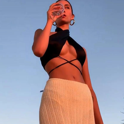 Crossover Back Lace-Up Crop Top