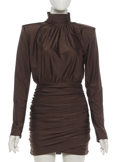 Classic Turtleneck Ruched Mini Bodycon Dress