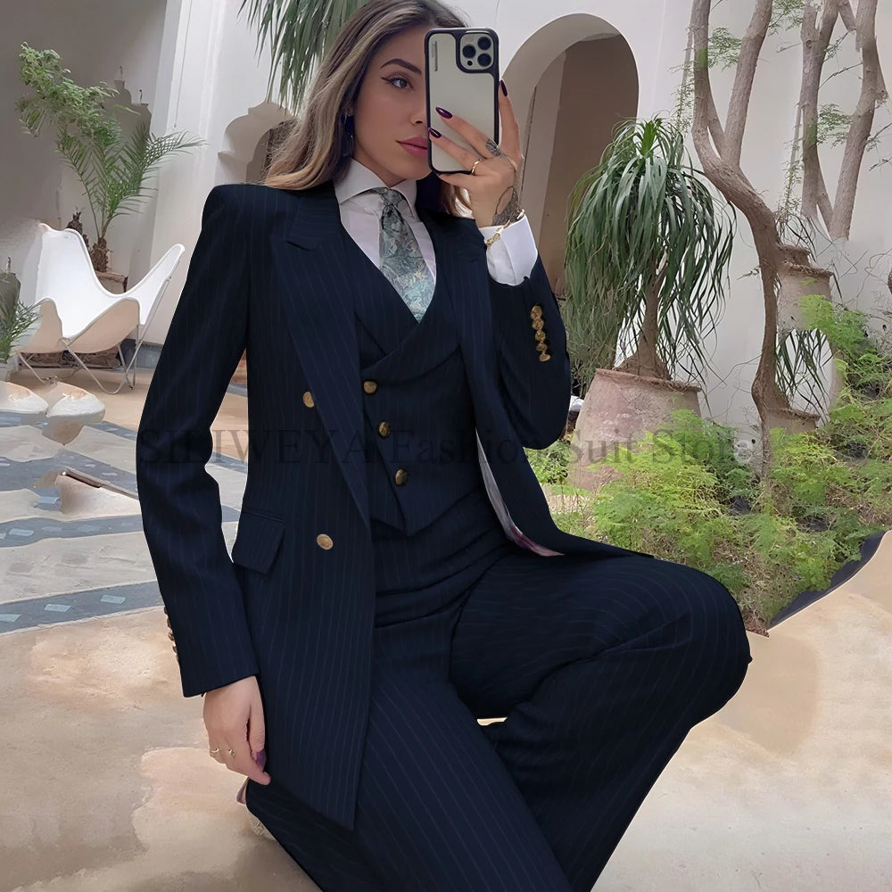 Luxury Striped 3-Piece Blazer & Pants Suit
