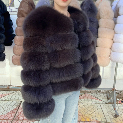 QUEENTINA Fox Fur Coat Real Brown