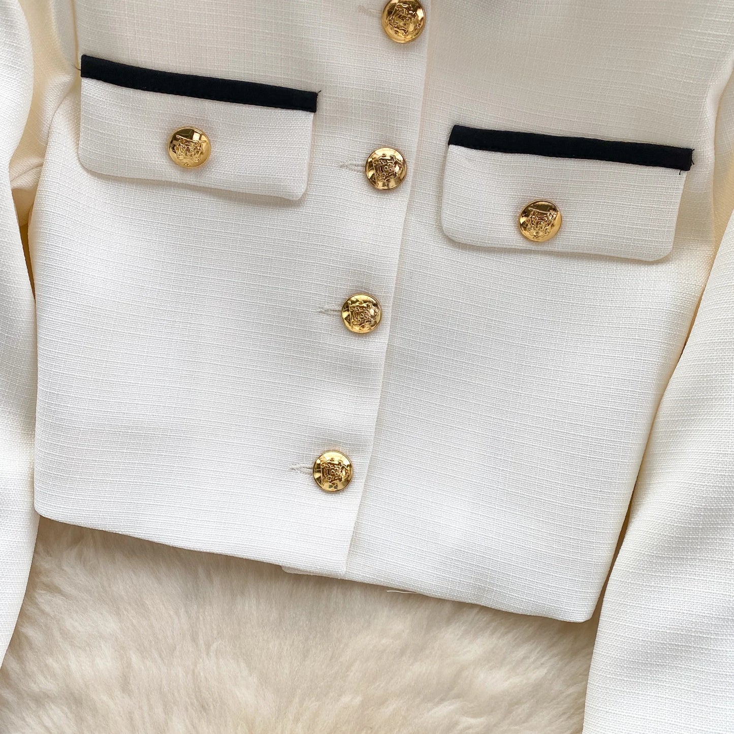 KUSAHIKI 2024 Spring Women's Color Block Short Cardigan Coat + High Waisted Pleated Half Skirt Two Piece Set