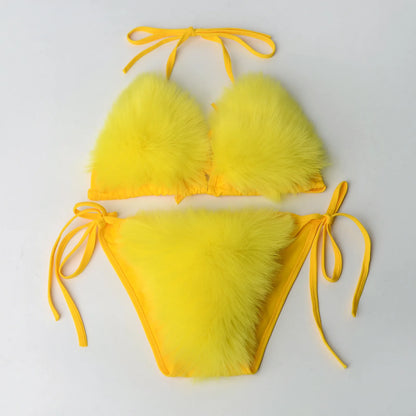 Fake Fox Fur Halter Solid Color