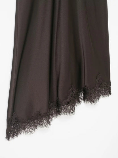 Lace-Spliced Satin Maxi Dress
