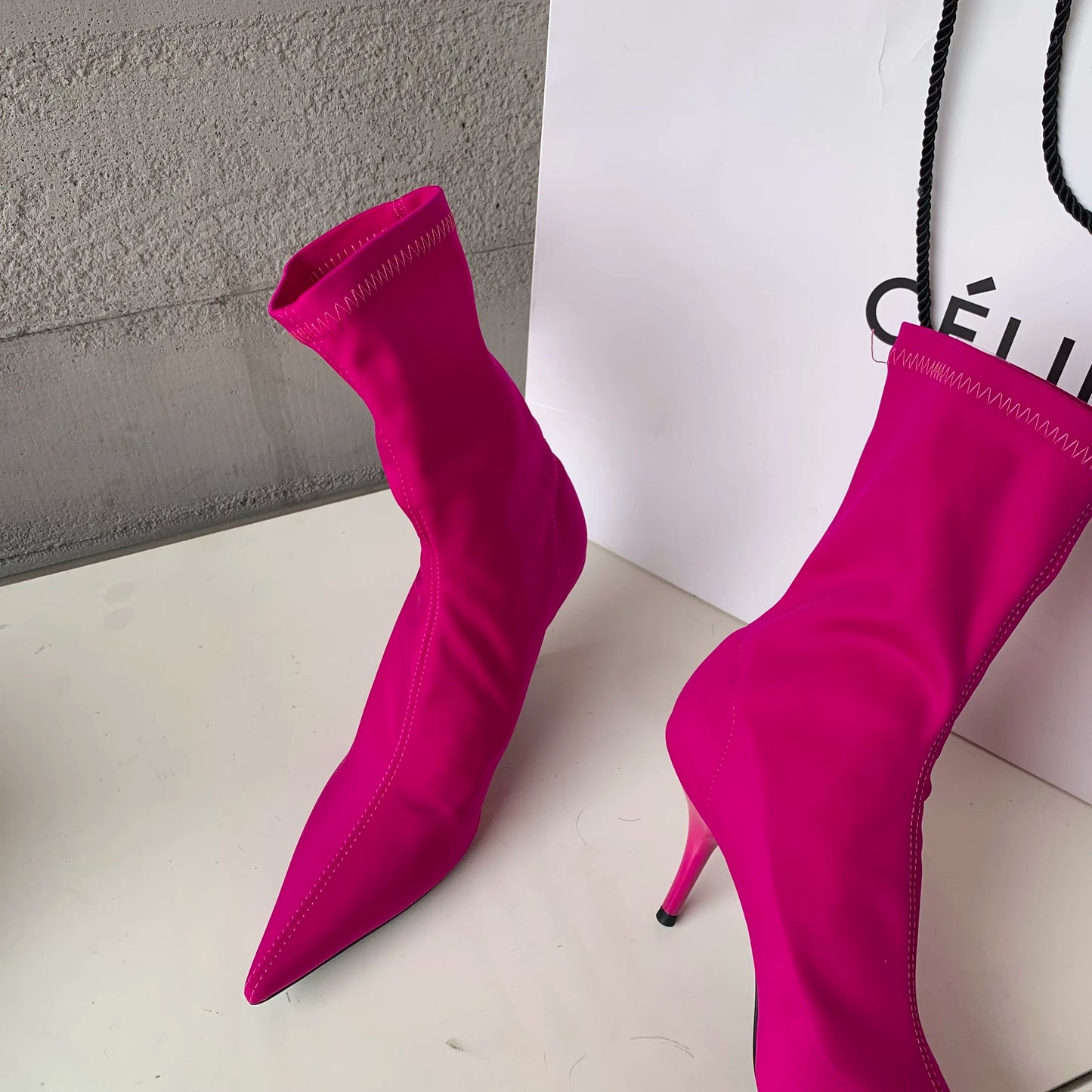 Eilyken Candy Colors Stretch Fabric Ankle Boots For Women Pointed Toe Fashion  Short Booties Spring Autumn Thin High Heels Shoes
