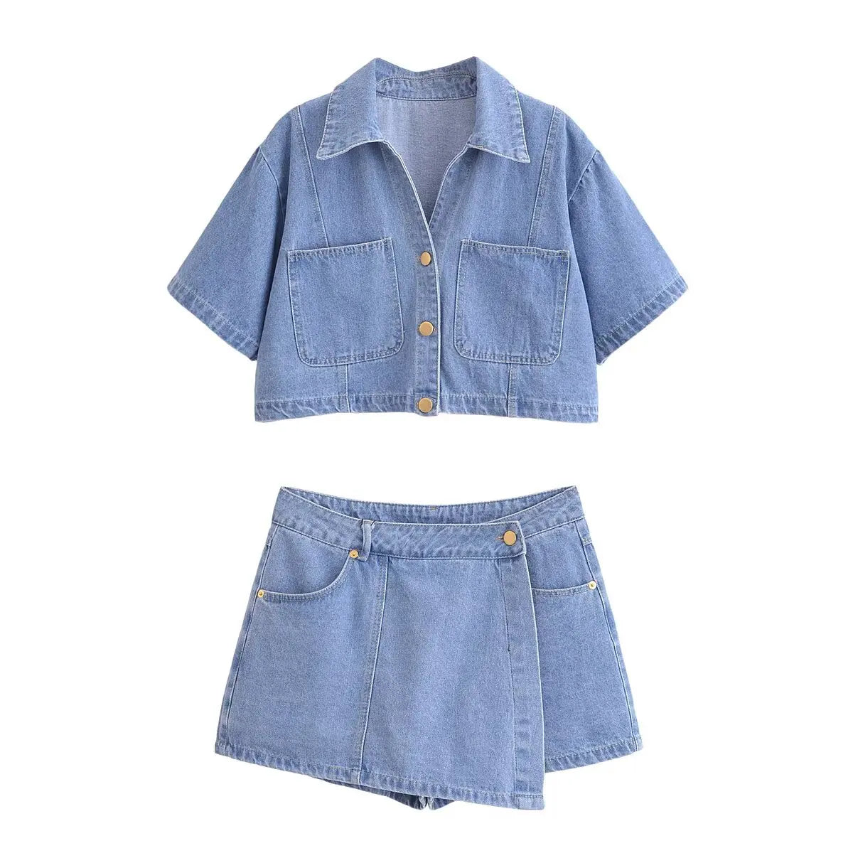Denim Shirt & Mini Skirt Set