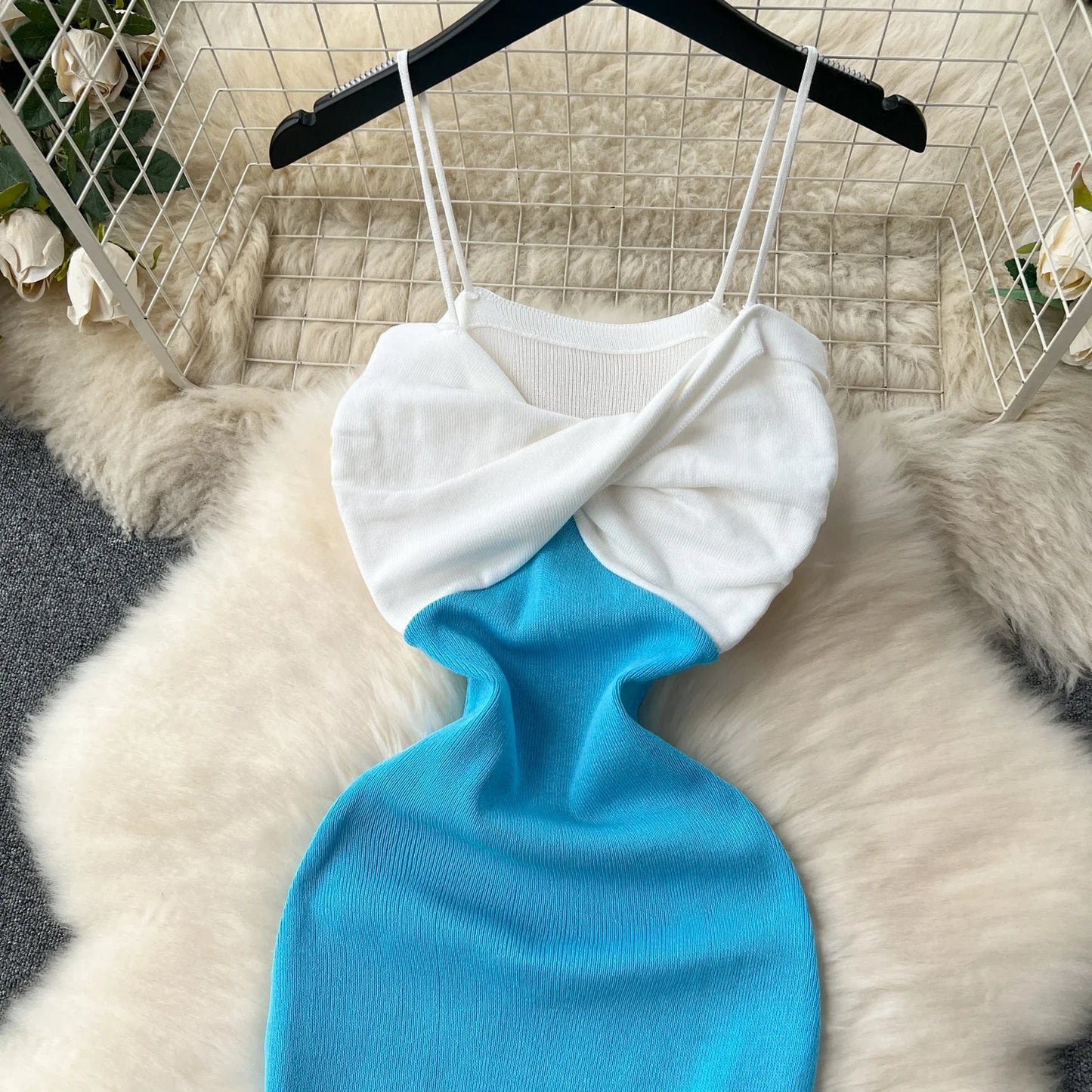 Patchwork Chic Sexy Wrap Hips Mini Dress Women Y2K Elastic Knitted Bodycon Summer Dress Streetwear Ladies Outfits Sundress