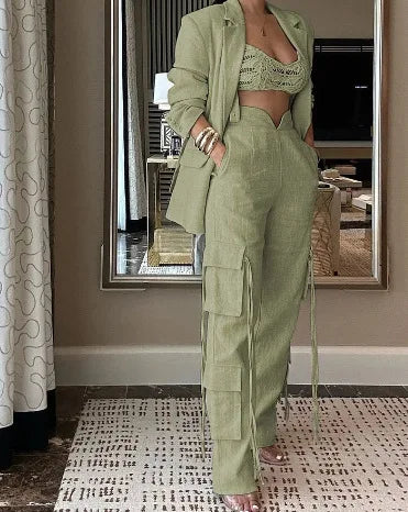 Sets Lapel Long Sleeve Blazer Jacket