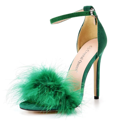 Crystal Queen Sandals Fluffy Peep Toe