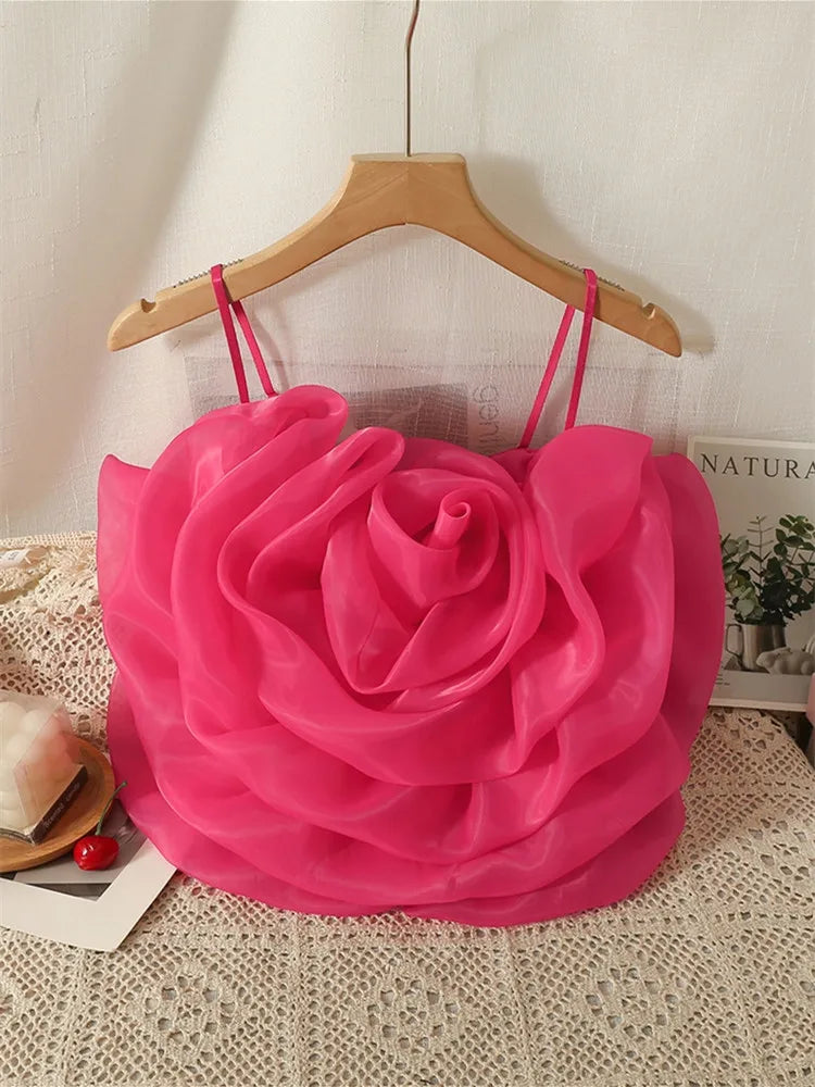 Organza Flower Crop Camisole Top