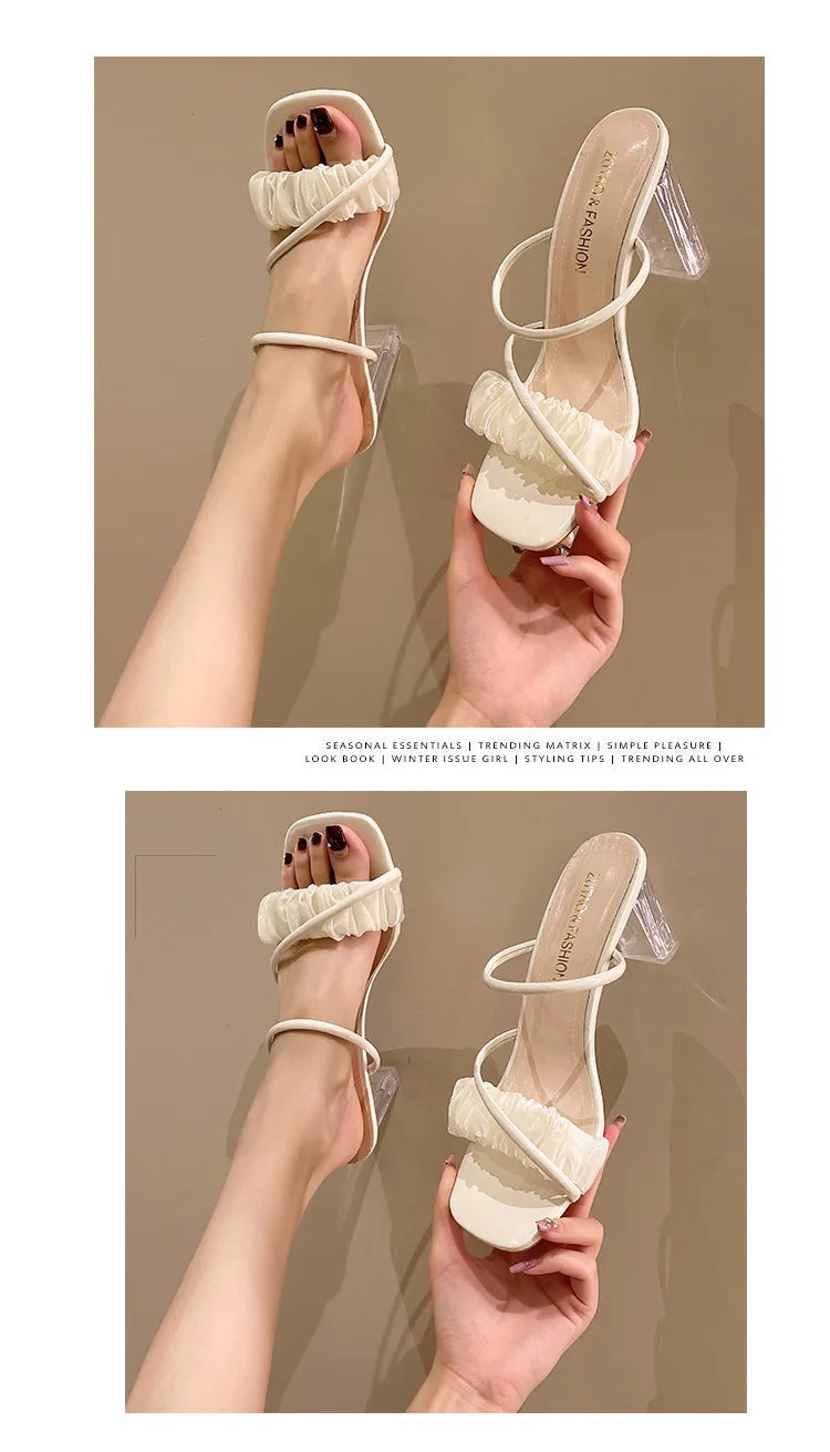 Transparent, Sandals Thick High Heels, with