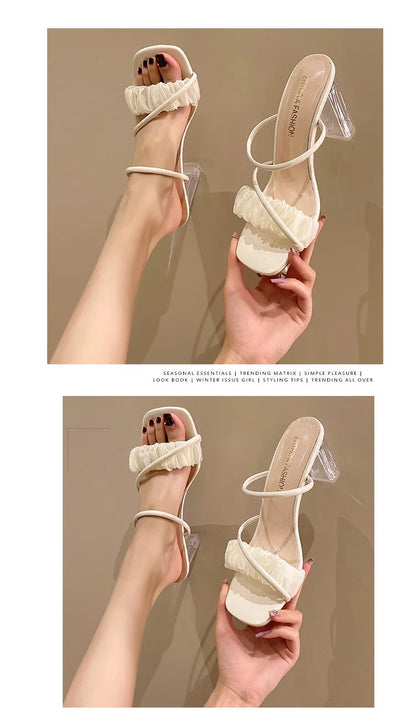 Transparent, Sandals Thick High Heels, with