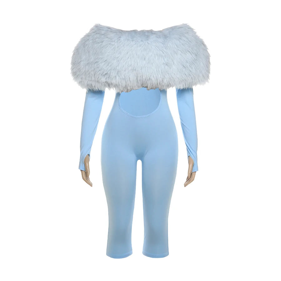 Weird Puss Furry Slash Neck Jumpsuit Woman Sexy Hollow Patchwork Full Sleeve Backless Skinny Hottie Street Autumn New Overalls