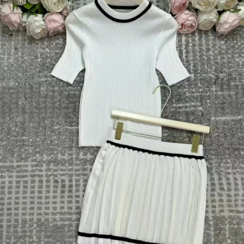 Y2K Short-Sleeve Top & Pleated Mini Skirt Set