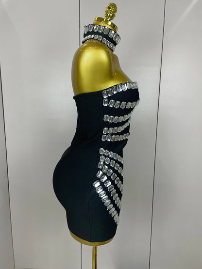 Sparkly Rhinestones Bodycon Strapless Mini Bandage