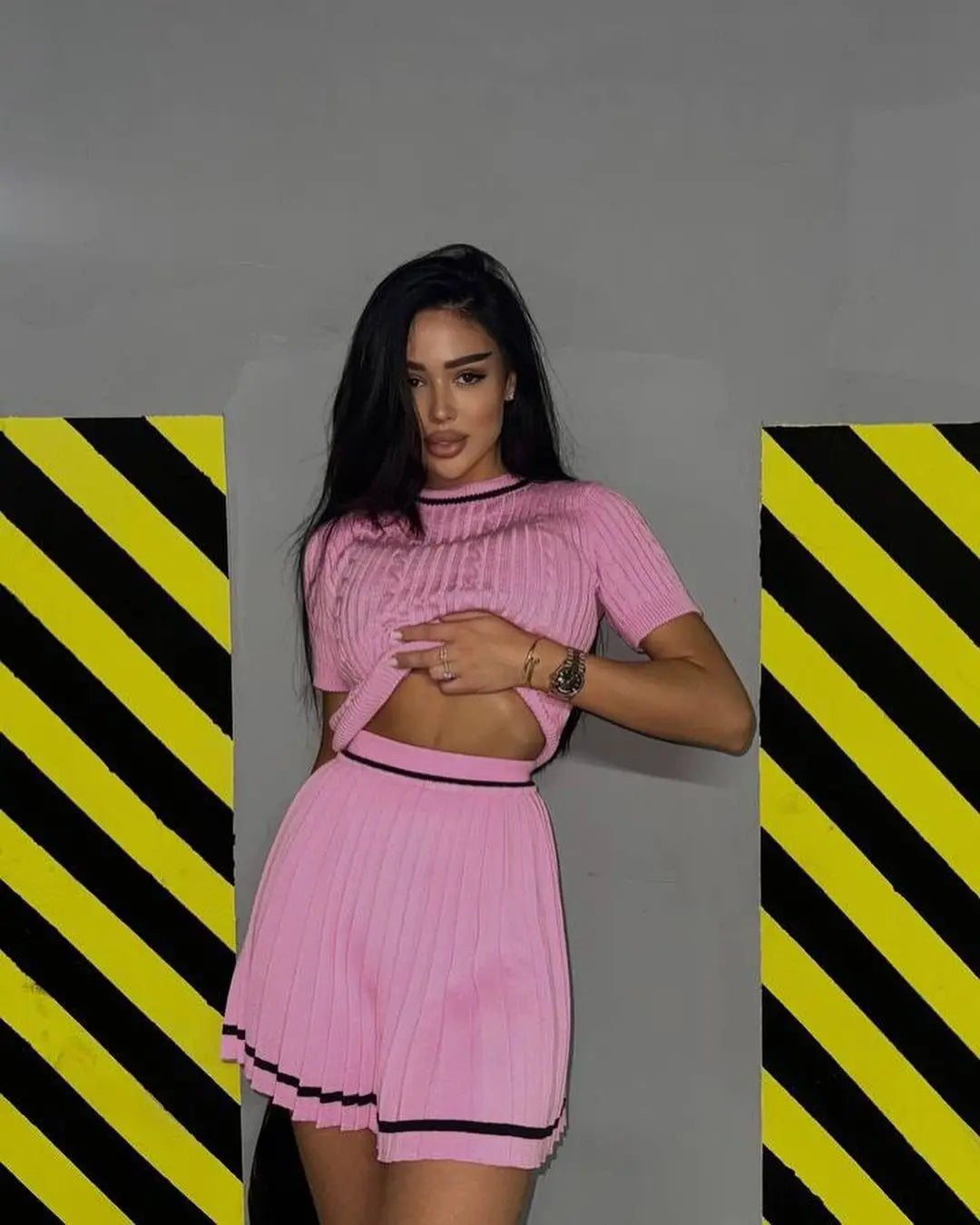 Y2K Short-Sleeve Top & Pleated Mini Skirt Set