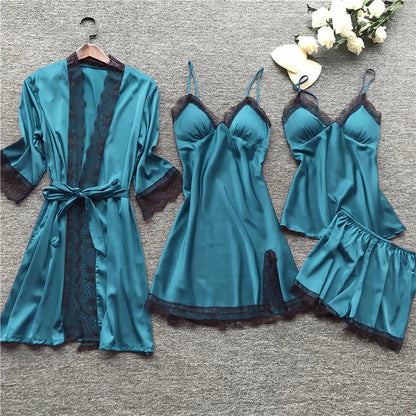 Silk Robe and Lace Nightdress Set