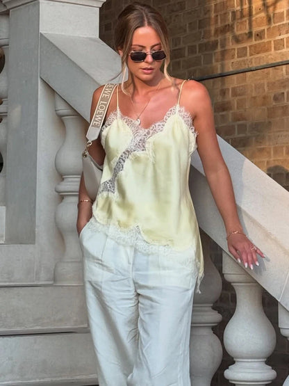 Asymmetrical Lace Backless Slip Top