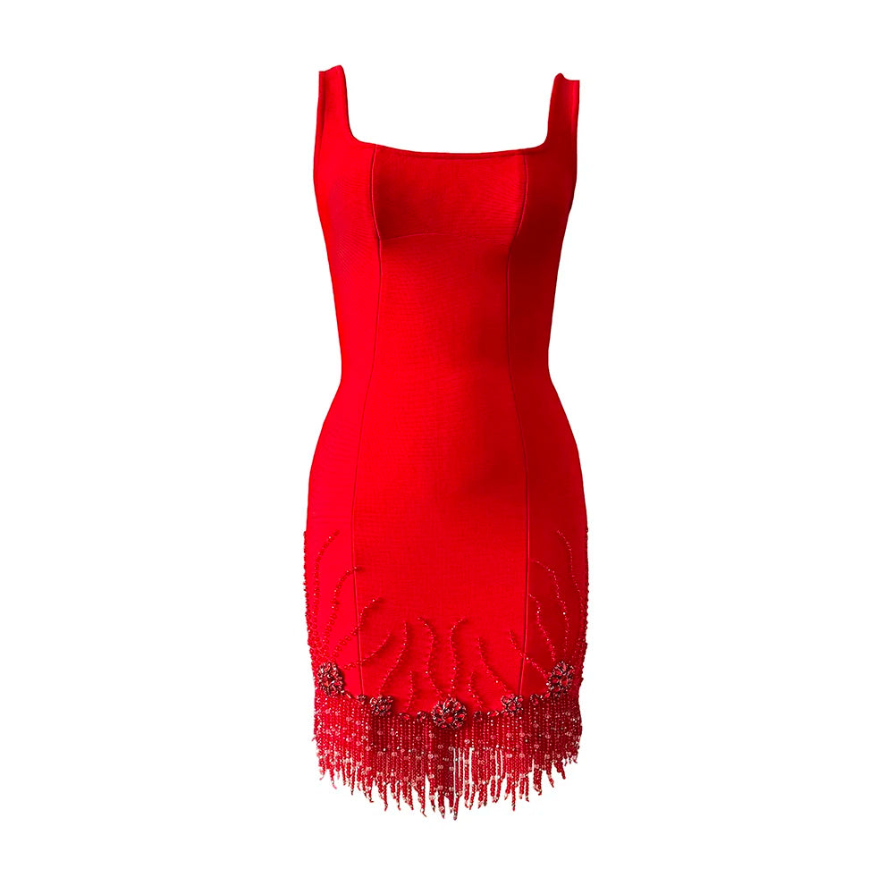 Sleeveless Bandage Dress Beading Tassel Clothes