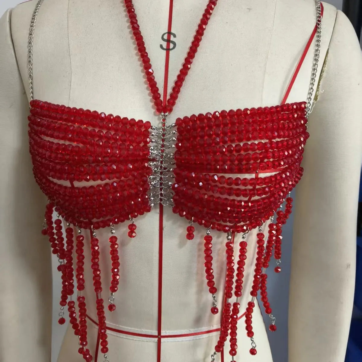 European Style Red Beaded Vest Handmade