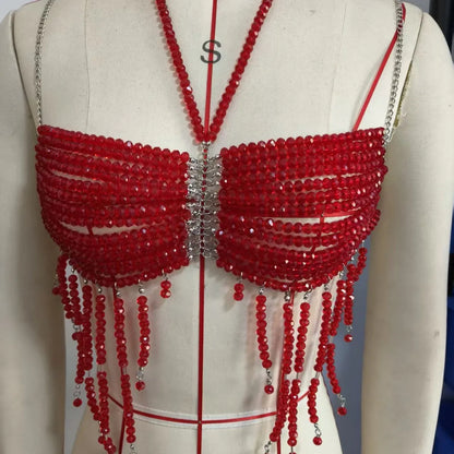 European Style Red Beaded Vest Handmade