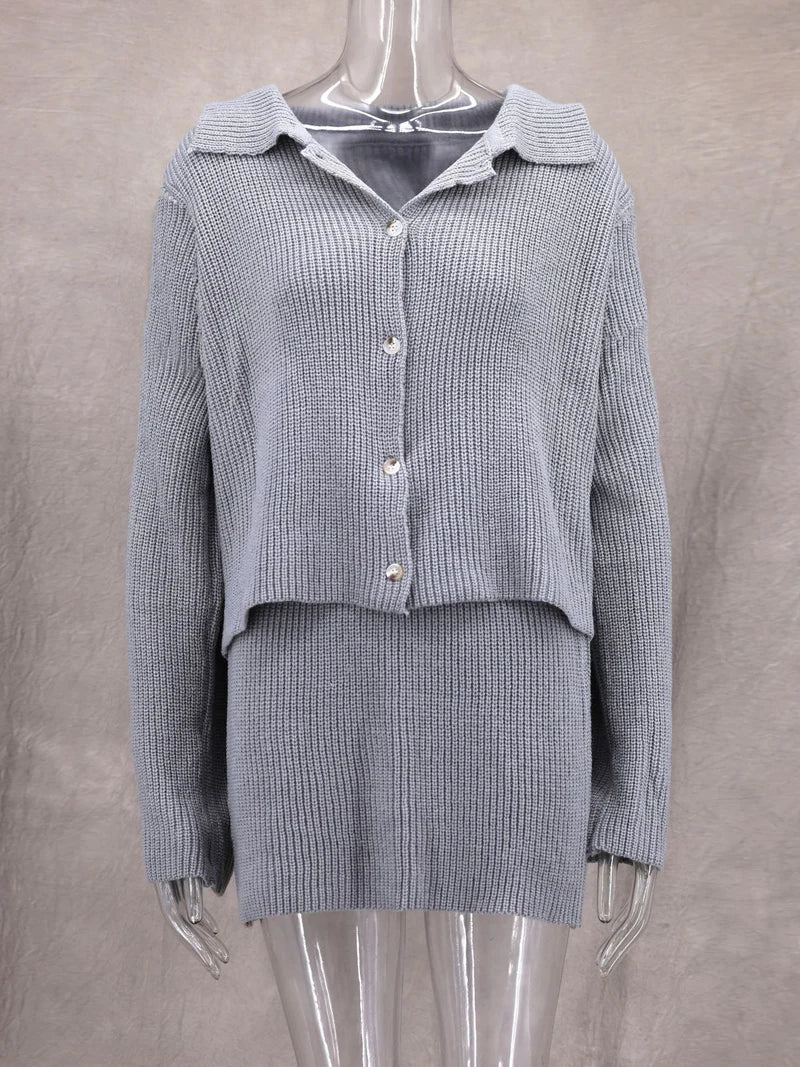 DGLUKE Burgundy Knitted Cardigan And Skirt Sets Women 2 Piece Outfit Fall Winter Sweater Matching Set Fashion Festival Outfits