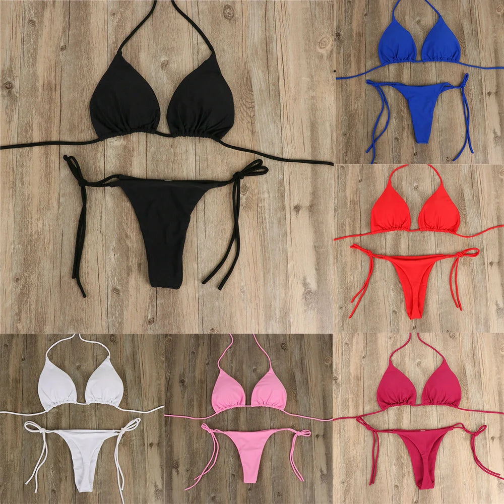 Solid Brazilian Thong Bikini Set