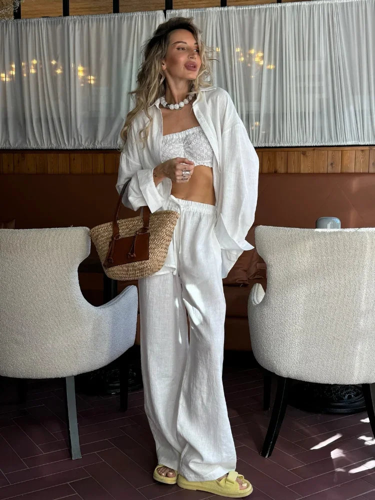 Linen Button-Down Shirt & Trousers Set