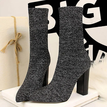10cm High Heels Silk Sock Boots