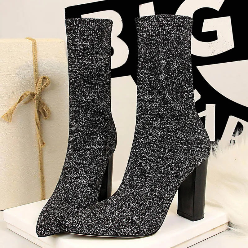 Silk Pointed Toe Sock Ankle Boots