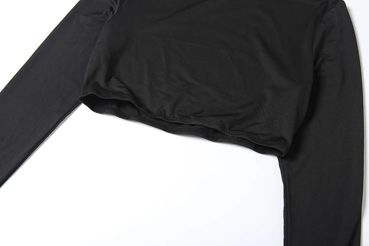 Weird Puss Chic Turtleneck T-Shirt 2-Piece Set Women Classic New Trend Long Gloves+Short Sleeve Crop Tees Fashion Streetwear