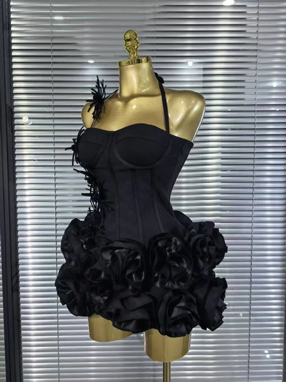 Black Red Halter Full Florals Set