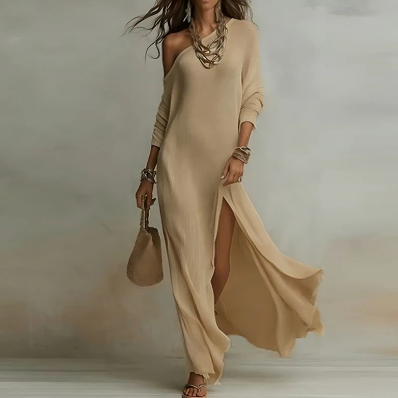 Slash Neck High Slit Maxi Dress