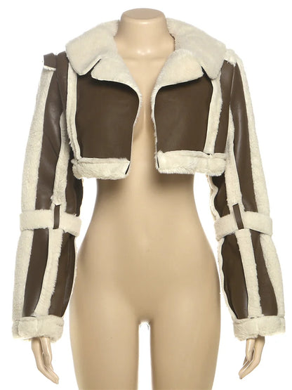 Furry Patchwork Crop Jacket