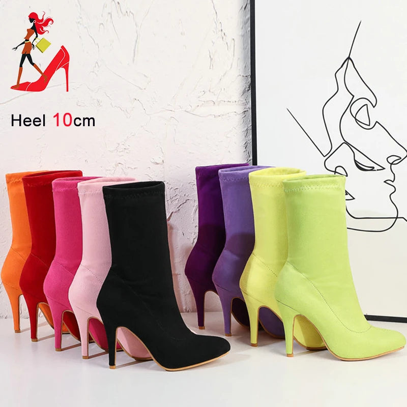 Sock Short Boots Mid-Calf Thin High