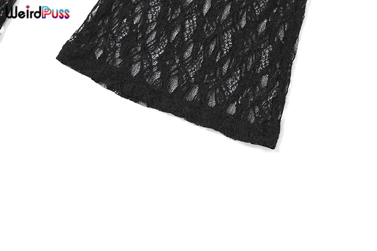 Weird Puss Sexy Mesh Halter Jumpsuit Women Backless Skinny Low-Neck Midnight Birthday Party Clubwear Activity Workout Overalls