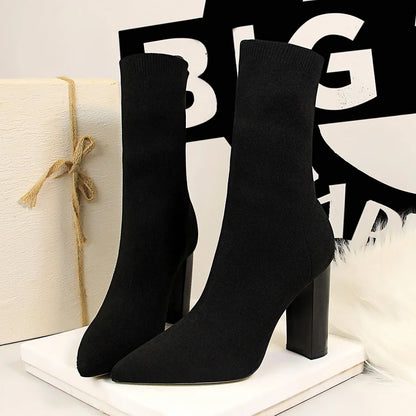 Silk Pointed Toe Sock Ankle Boots